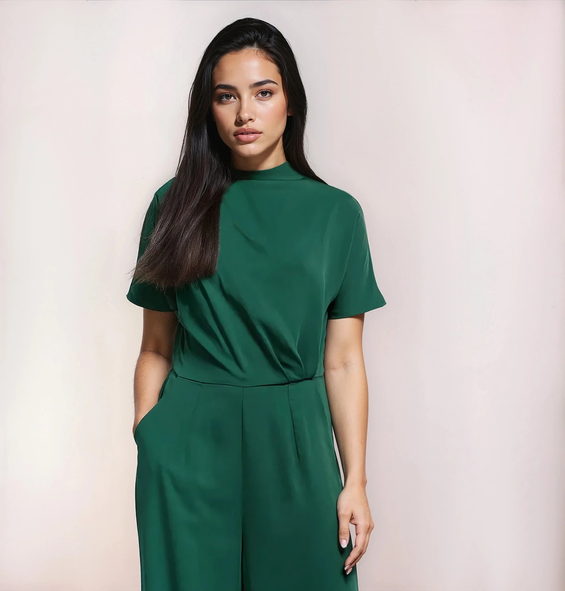 Green Drape Detail Jumpsuit