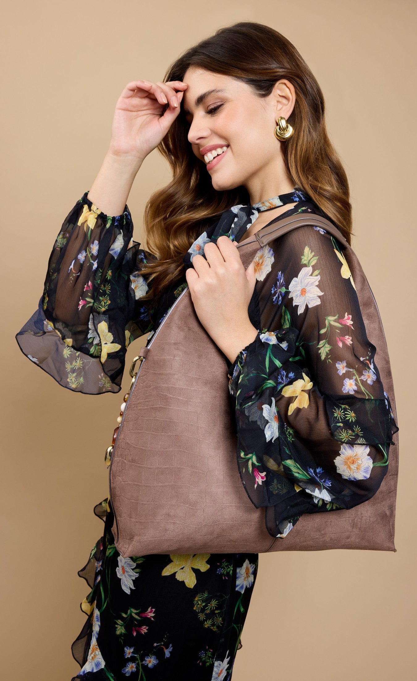 Mocha Croc Emboss Shoulder Bag