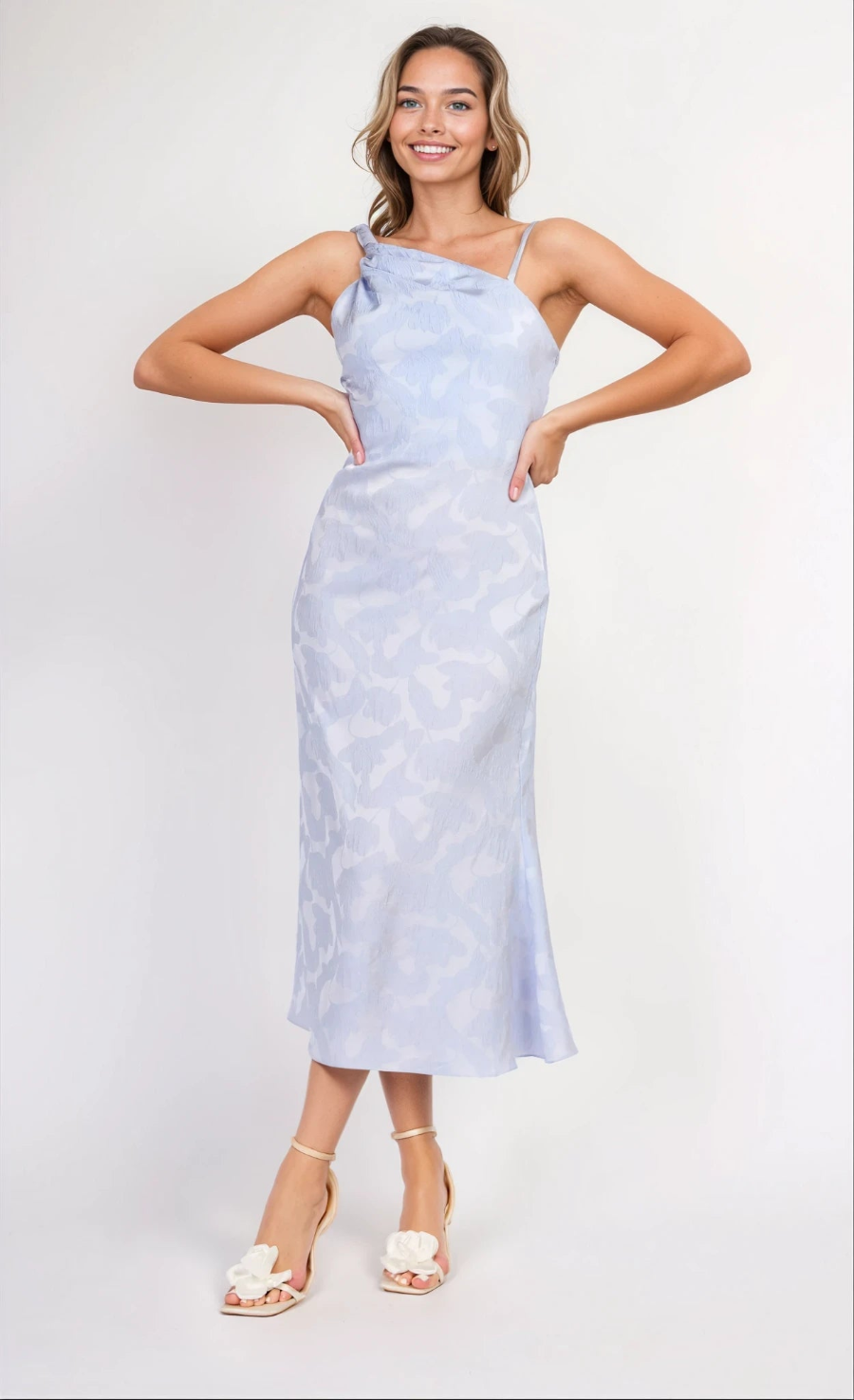 iSKA Blue Floral Satin Twist Detail Midaxi Dress