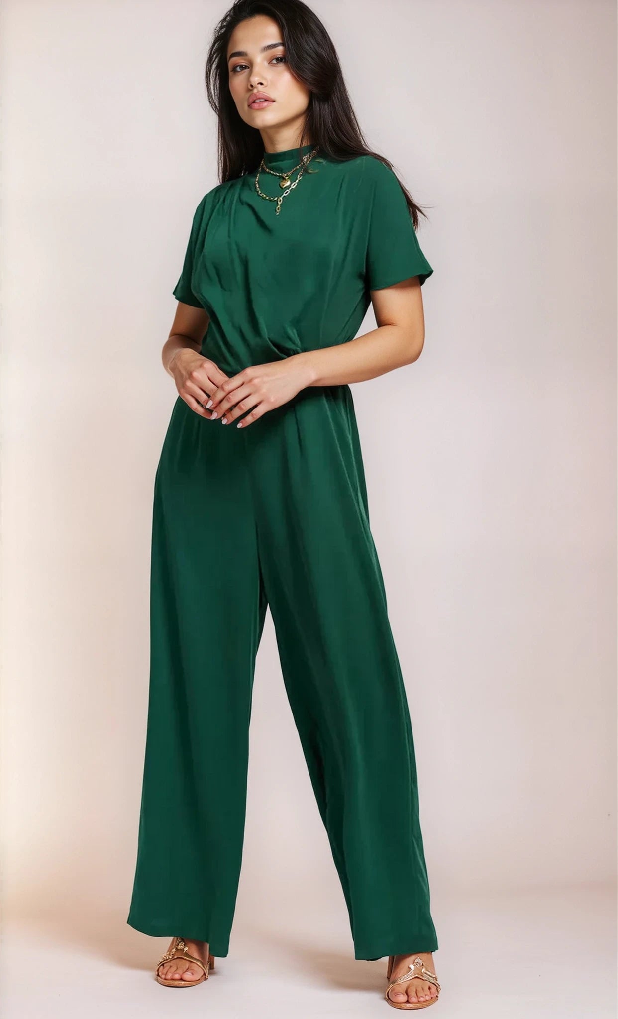 Green Drape Detail Jumpsuit