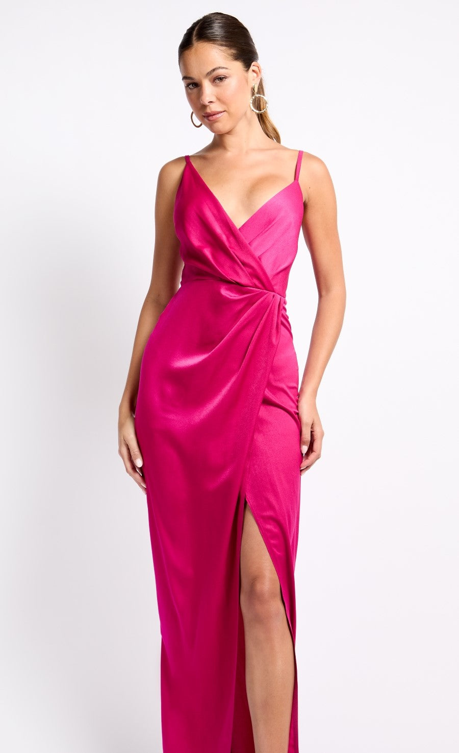 iSKA Pink Satin Mock Wrap Maxi Dress