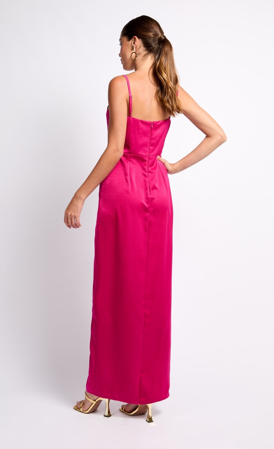 iSKA Pink Satin Mock Wrap Maxi Dress