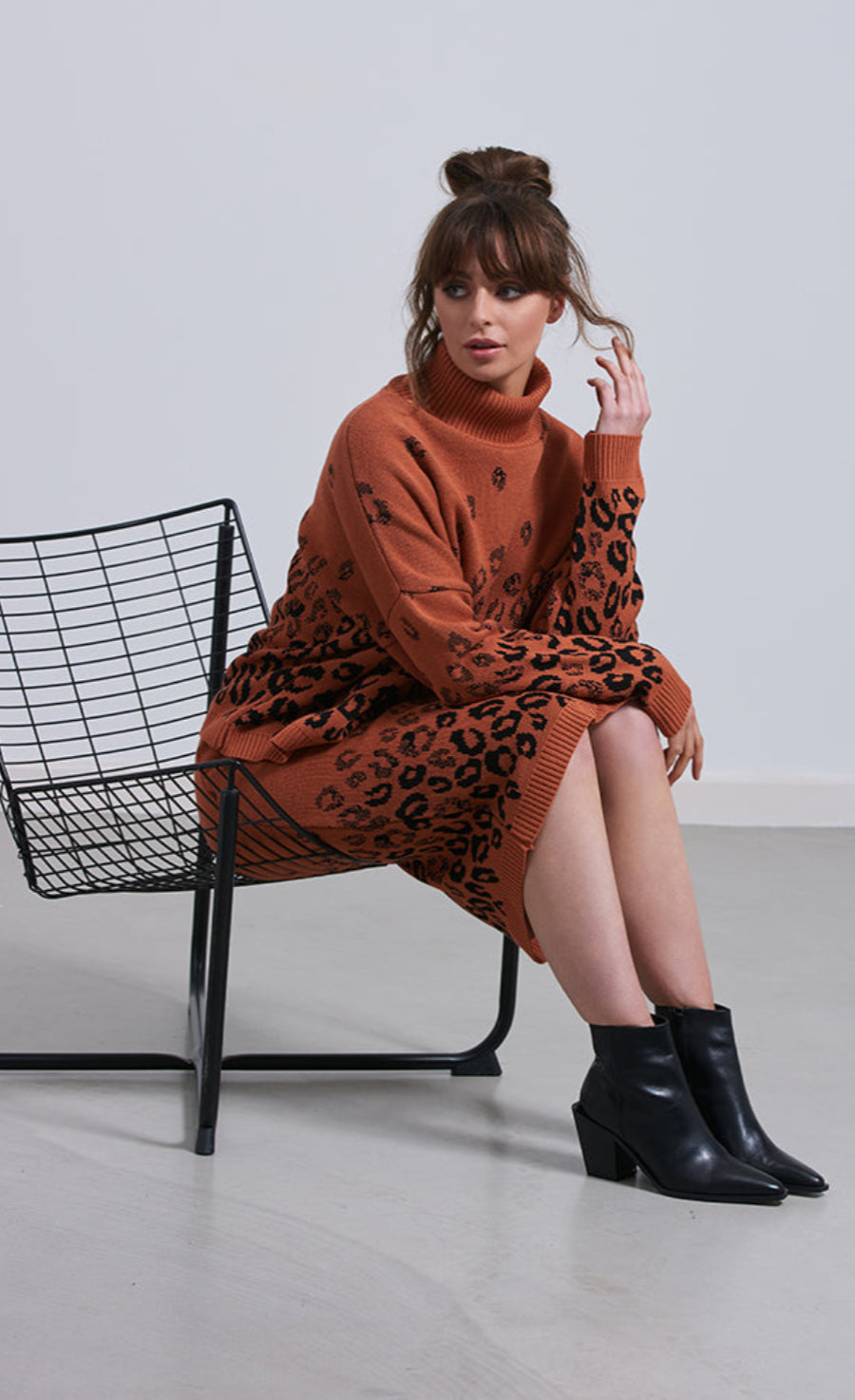 Knitted Leopard Midi Skirt And Jumper Co-Ord Set