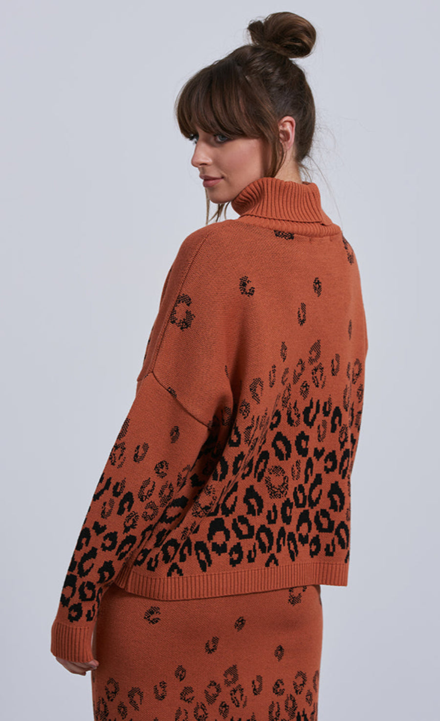 Knitted Leopard Midi Skirt And Jumper Co-Ord Set