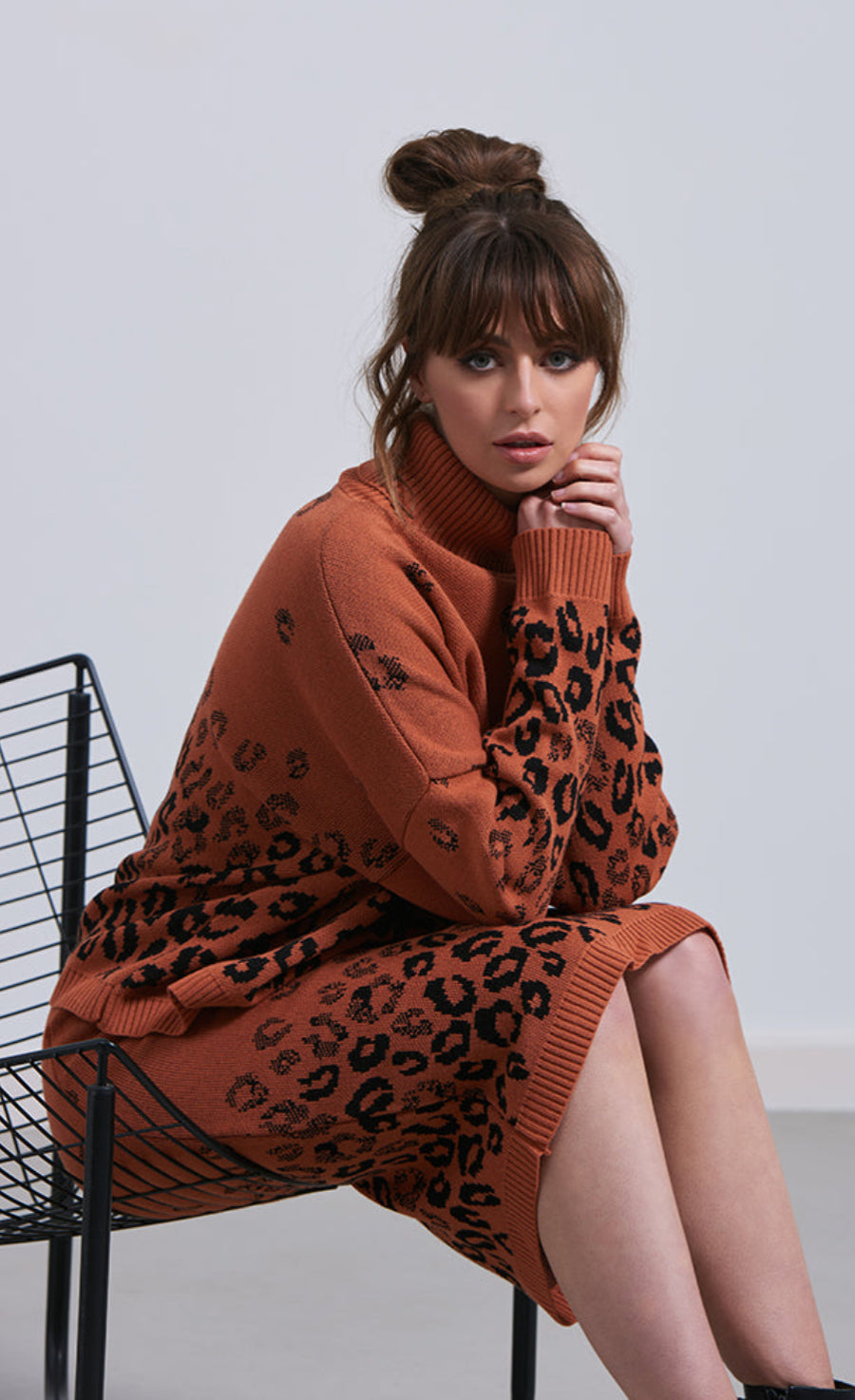 Knitted Leopard Midi Skirt And Jumper Co-Ord Set