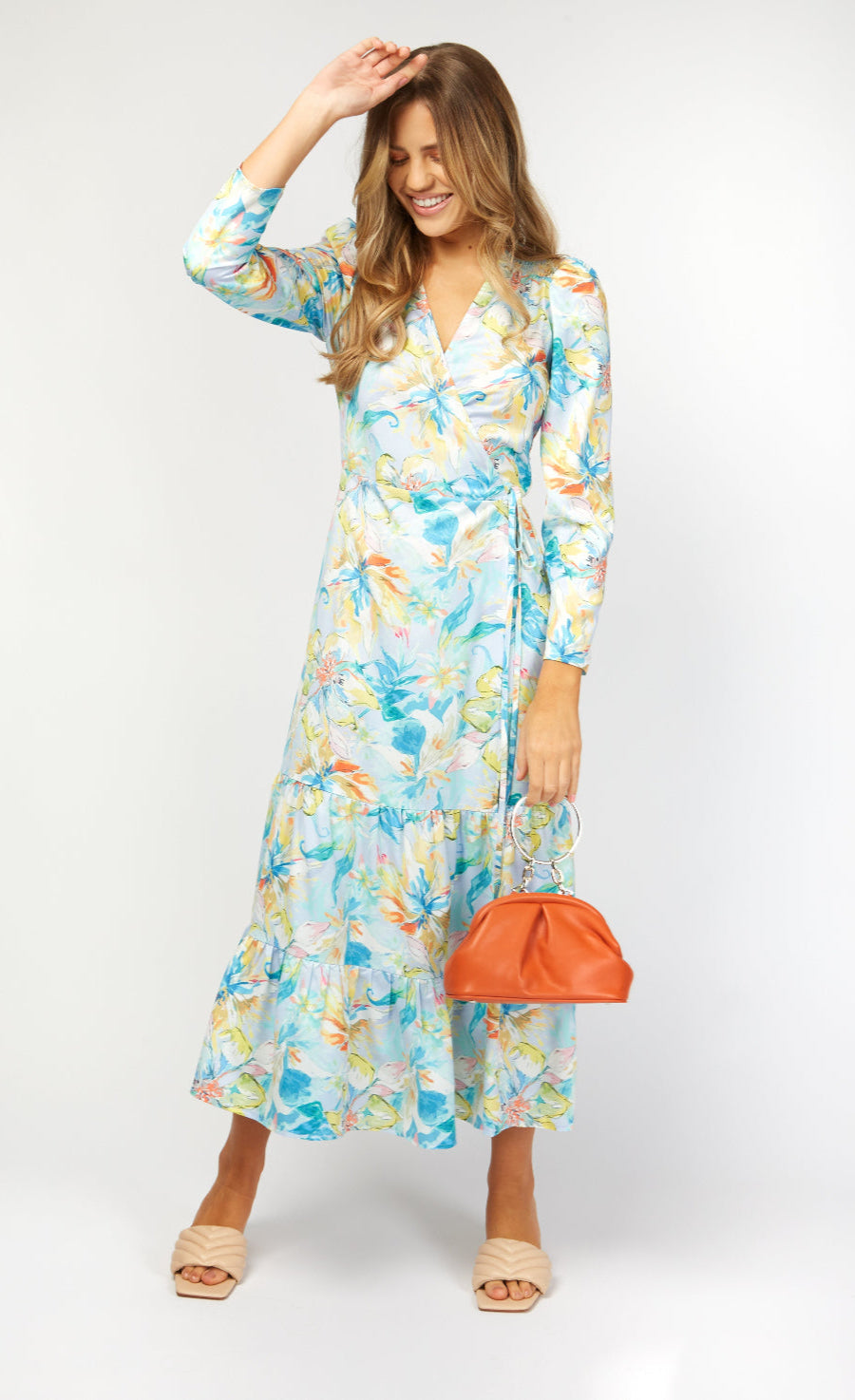 Cambridge Pastel Floral Print Wrap Maxi Dress