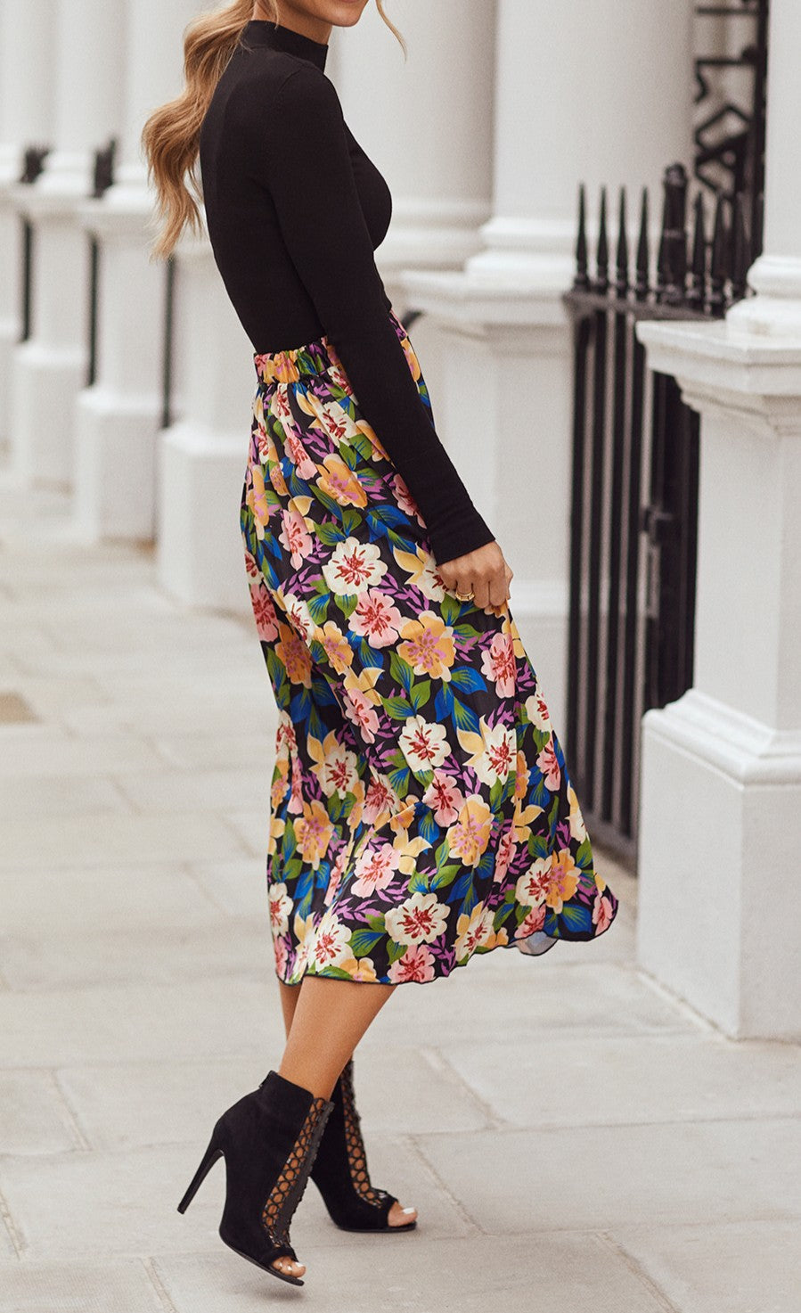 Floral Pleated Midi Skirt