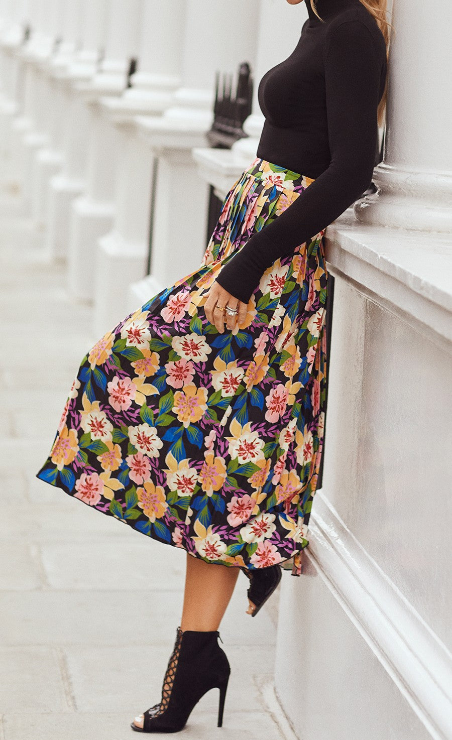 Floral Pleated Midi Skirt