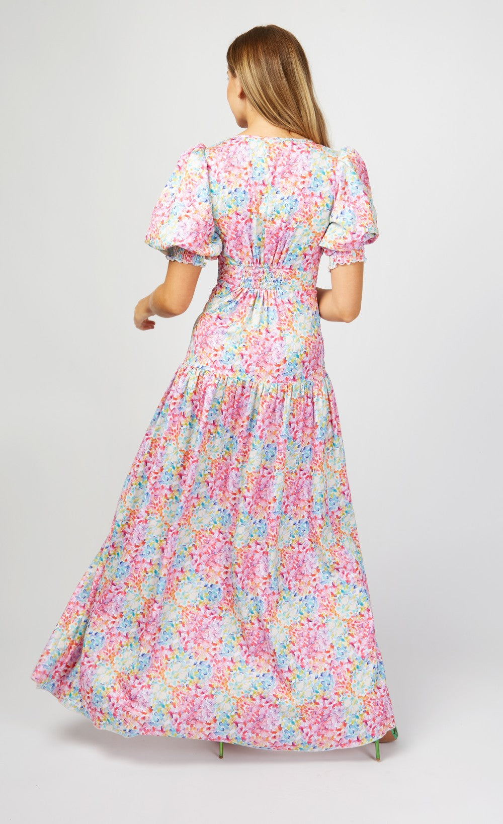 Hastings Multi Spot Print Gathered Puff Sleeve Maxi Dress