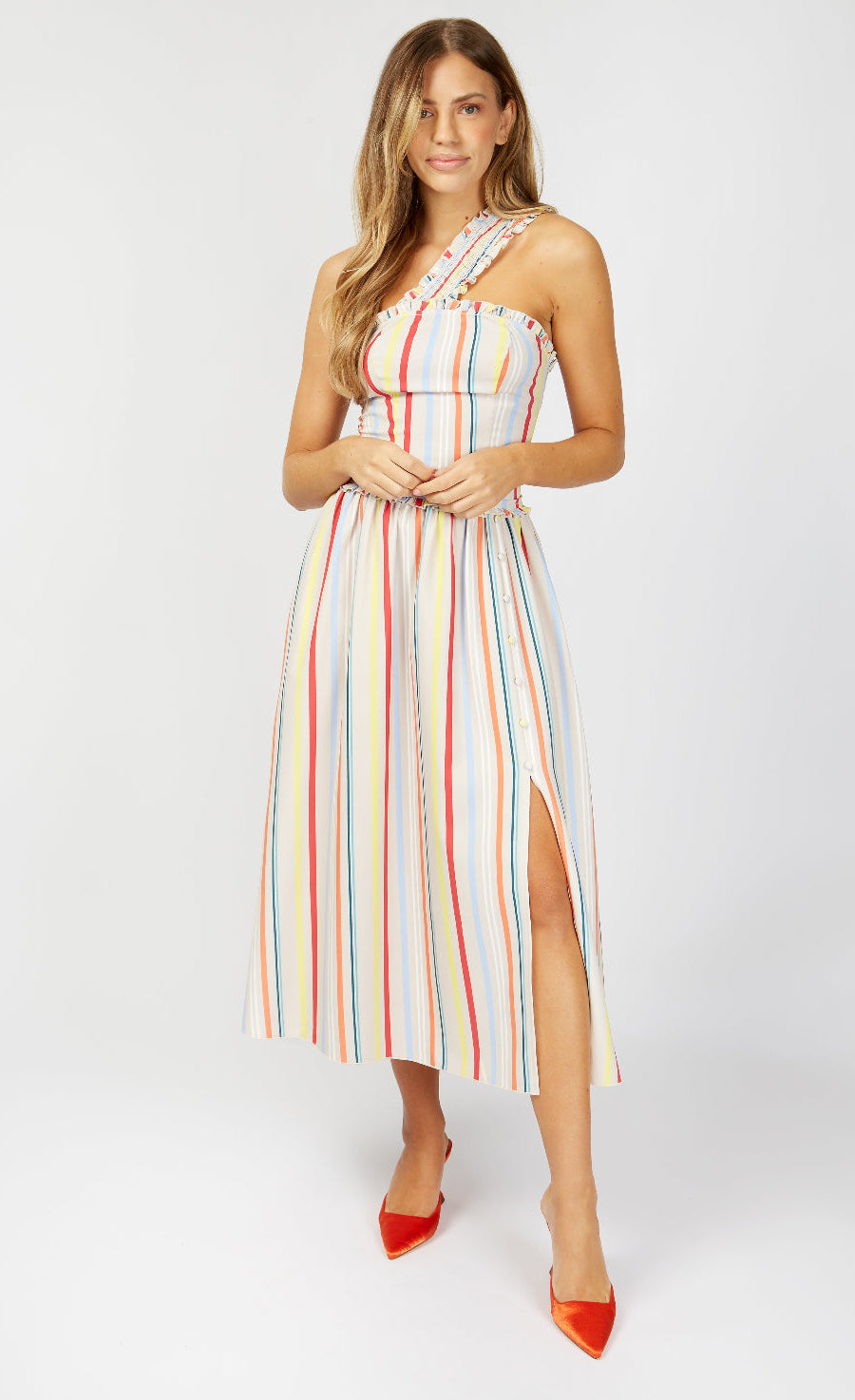 Kassia Stripe Button Detail Midi Skirt Co-ord