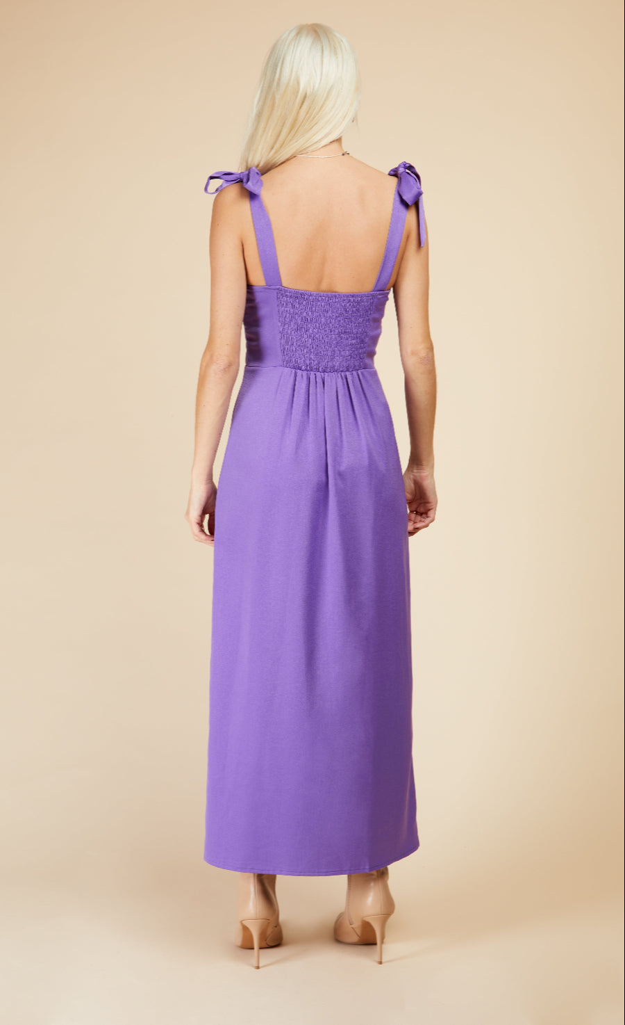 Purple Satin Tie Strap Midi Dress