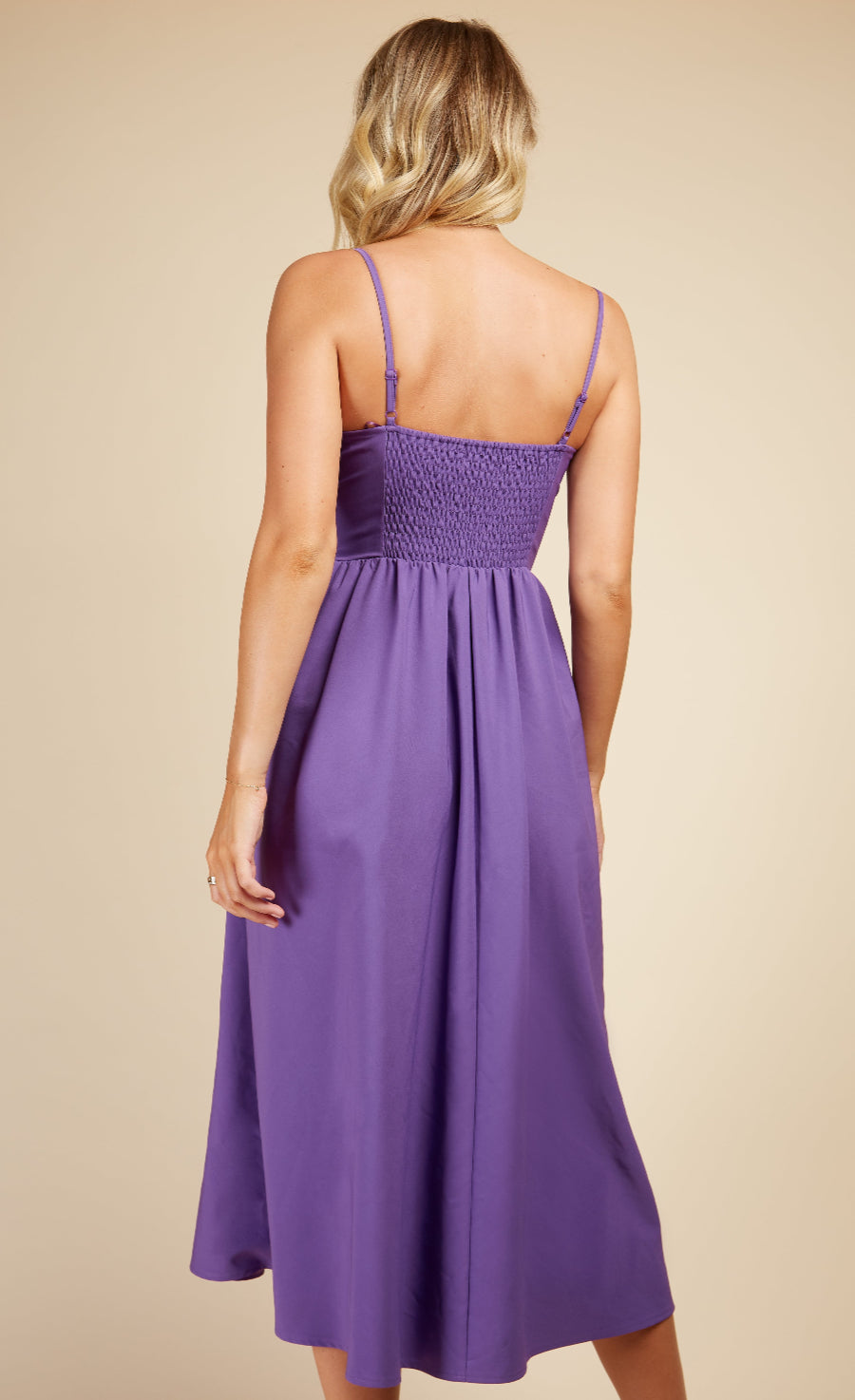 Purple Frill Neckline Midi Dress