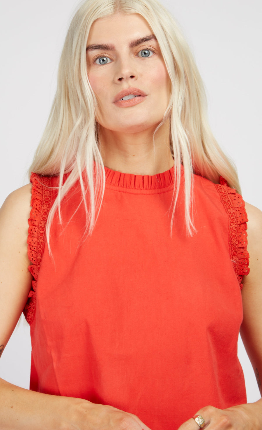 Red Lace Trim Crop Top