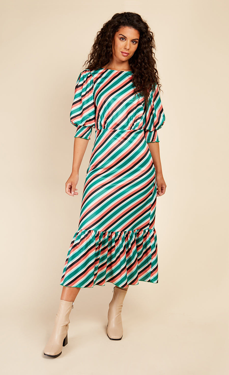 Stripe Satin Pephem Midaxi Dress