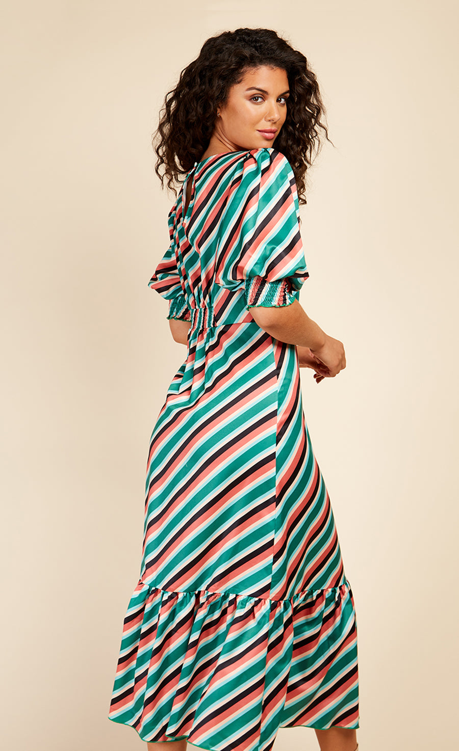 Stripe Satin Pephem Midaxi Dress