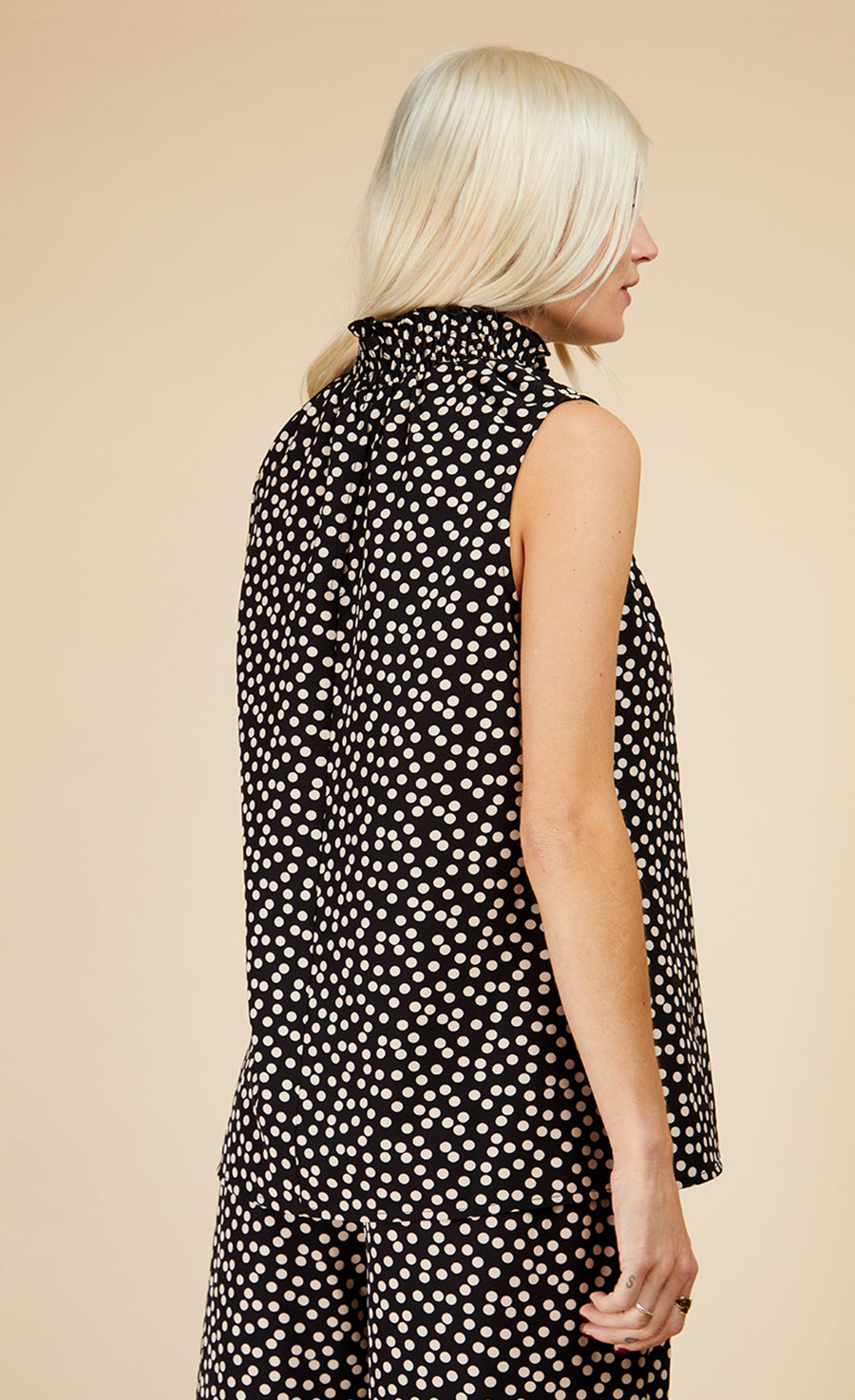 Mono Spot Shirred Neck Top