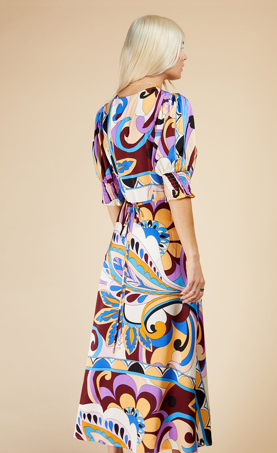 Retro Print Button Front Midi Dress