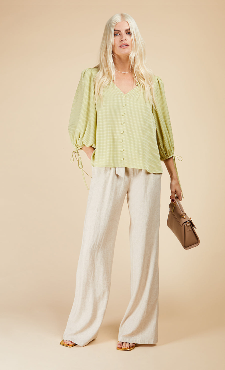 Chartreuse Check Button Detail Top