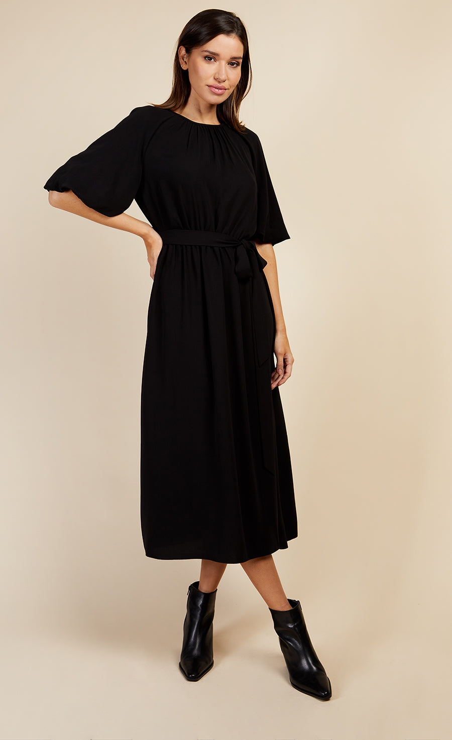 Black Puff Sleeve Midaxi Dress
