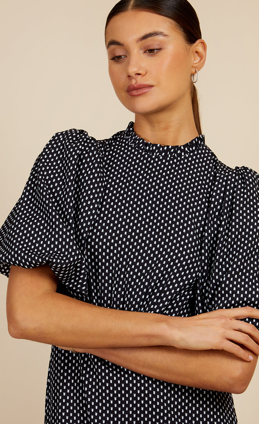 Black Dart Print Puff Sleeve Midaxi Dress