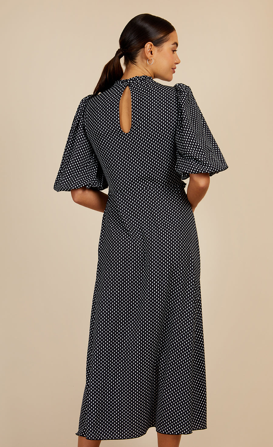 Black Dart Print Puff Sleeve Midaxi Dress