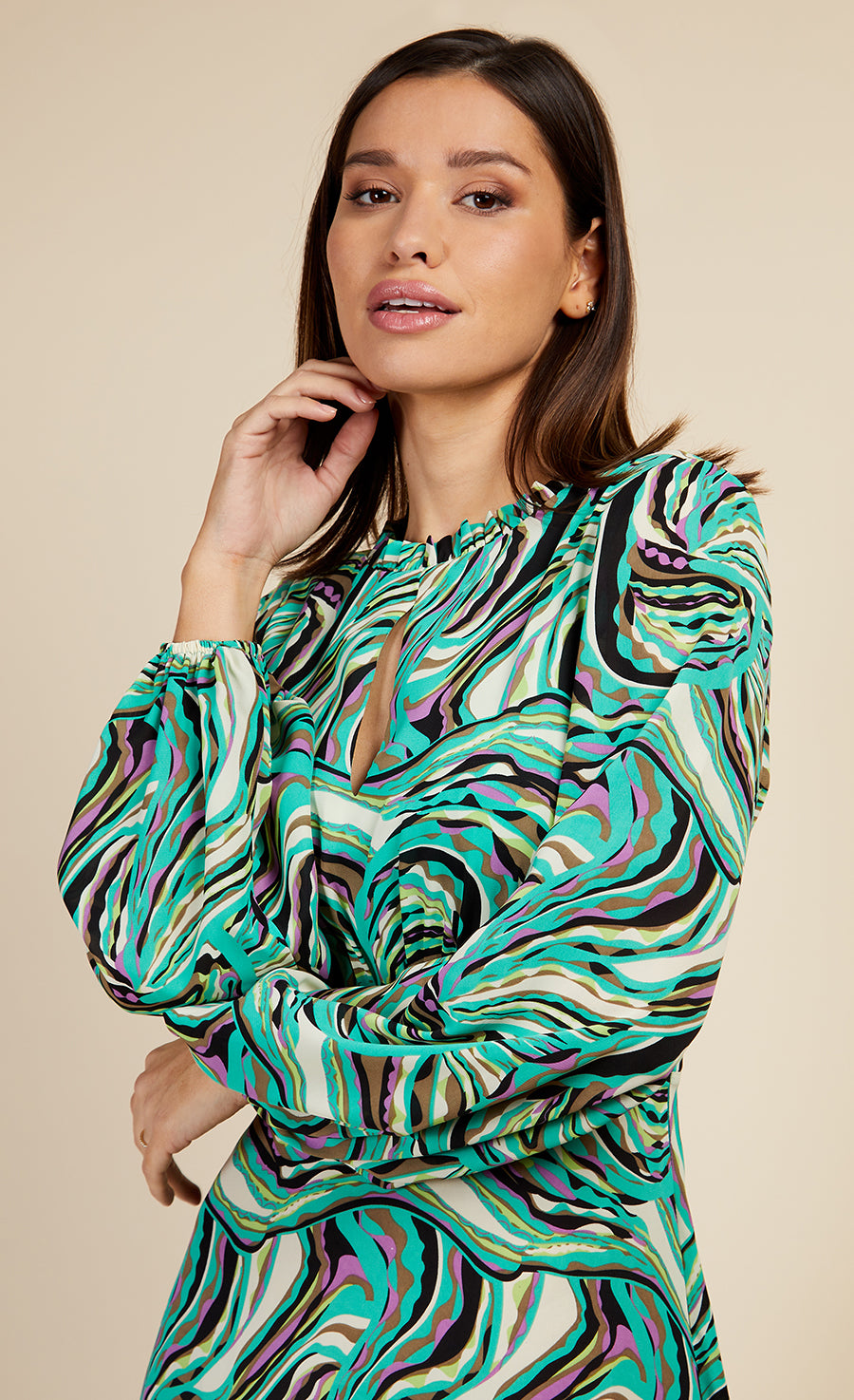 Green Retro Print Midaxi Smock Dress