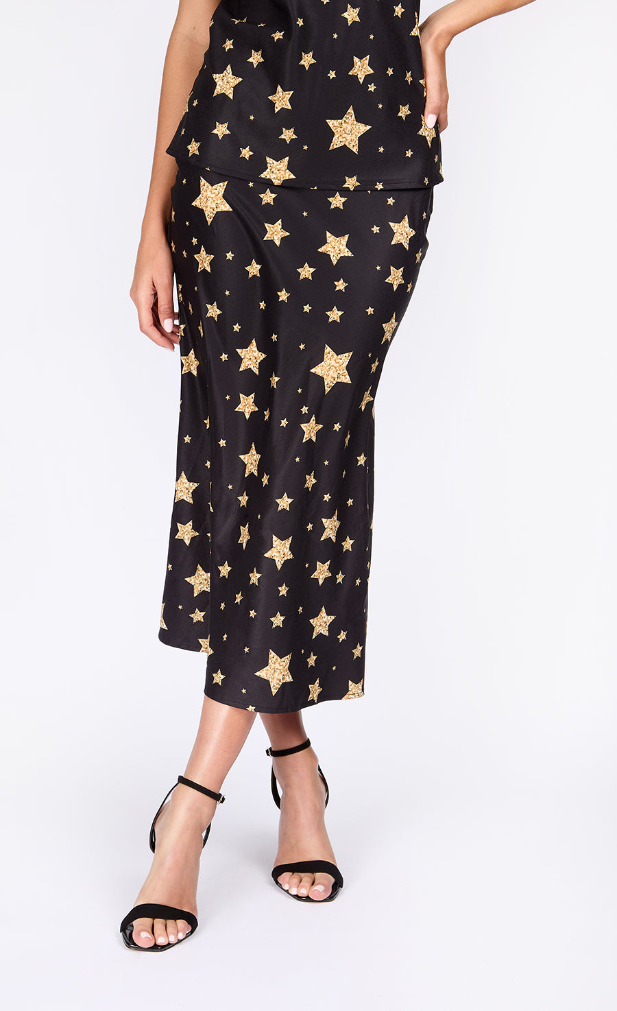 iSKA Star Print Satin Midi Skirt
