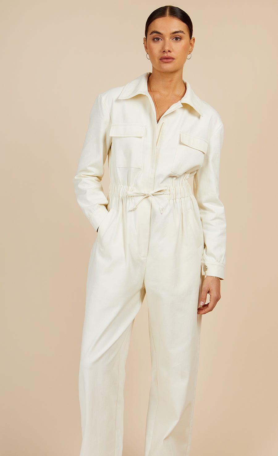 Cream Utility Jumpsuit