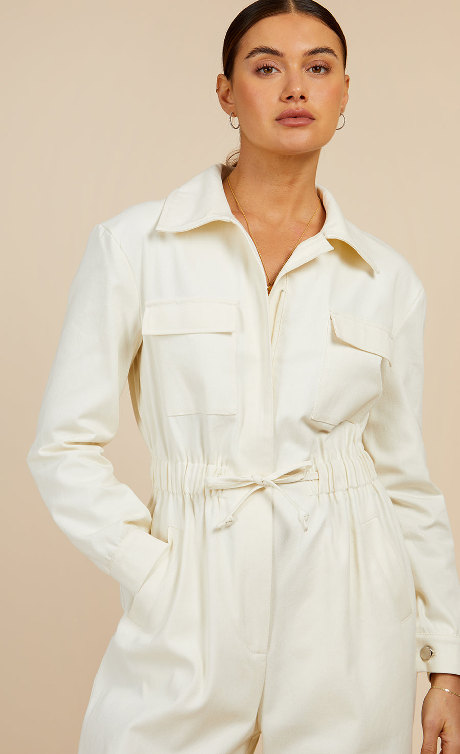 Cream Utility Jumpsuit