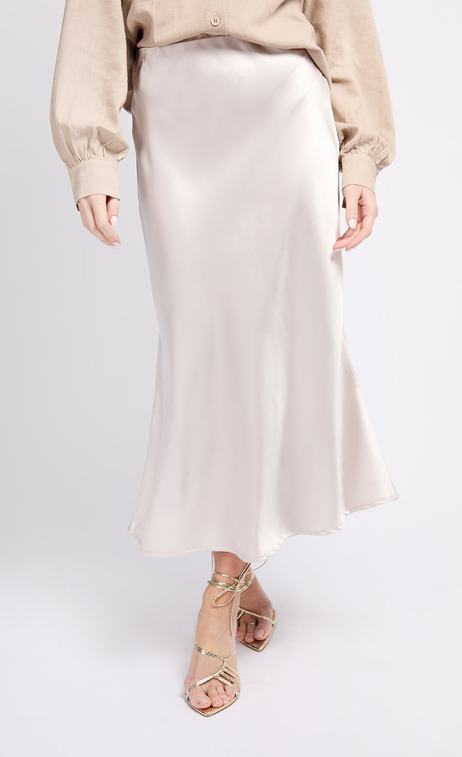 Oyster Satin Midi Skirt