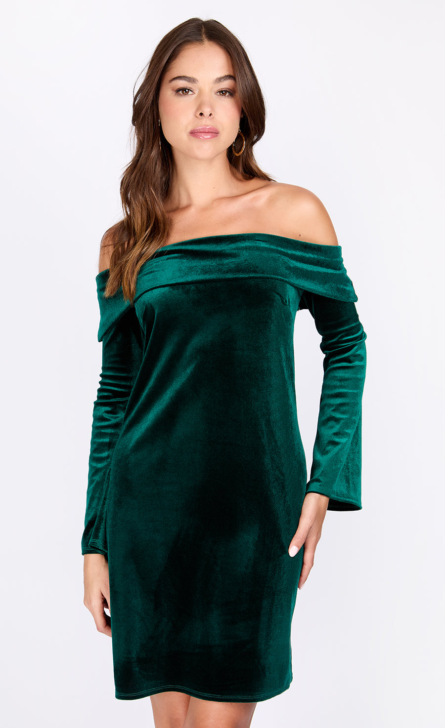 iSKA Green Velvet Bardot Mini Dress