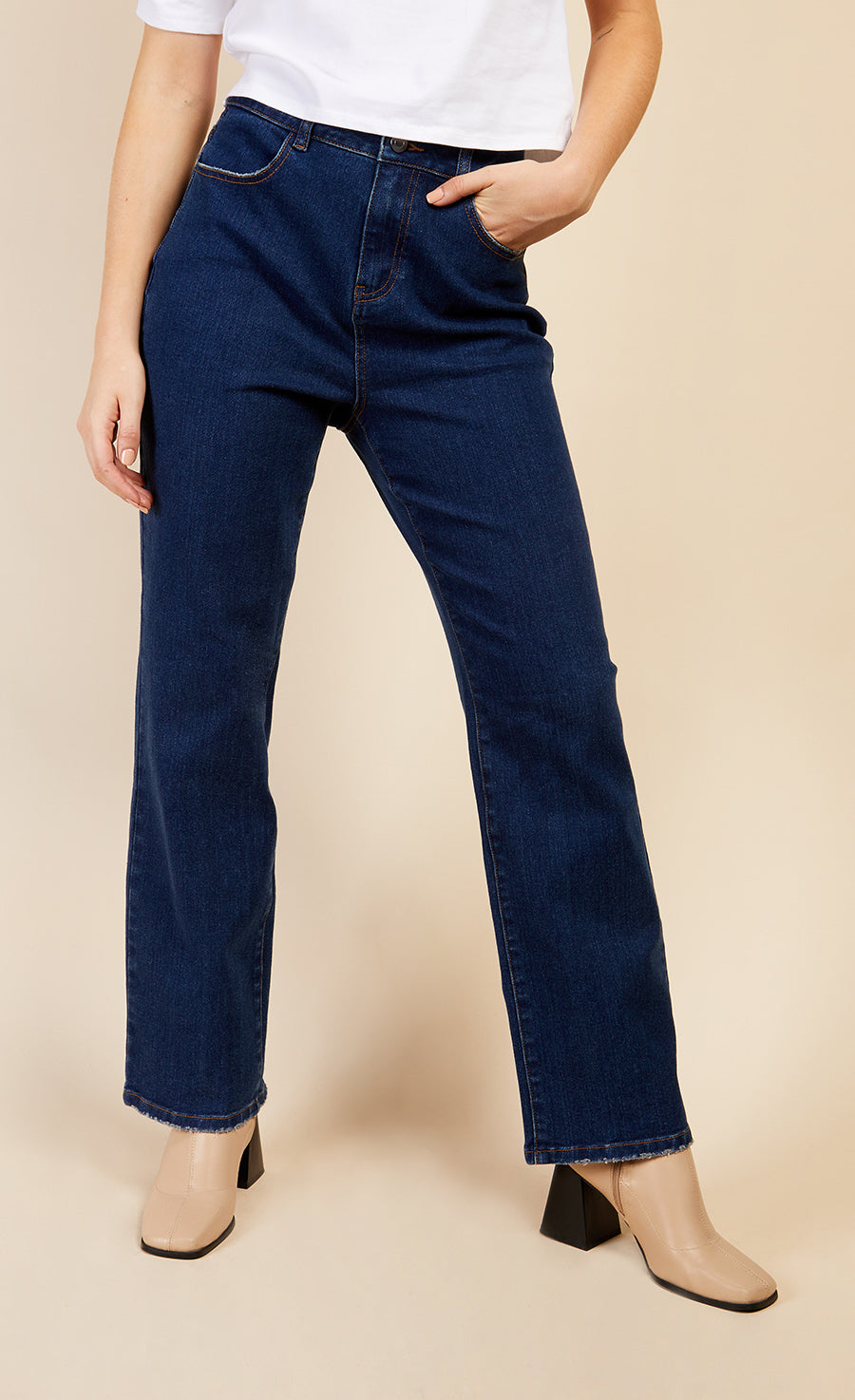 Mid-Blue Straight Denim Jeans