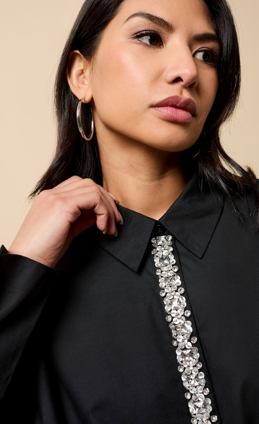 Chiara Black Embellished Trim Detail Shirt