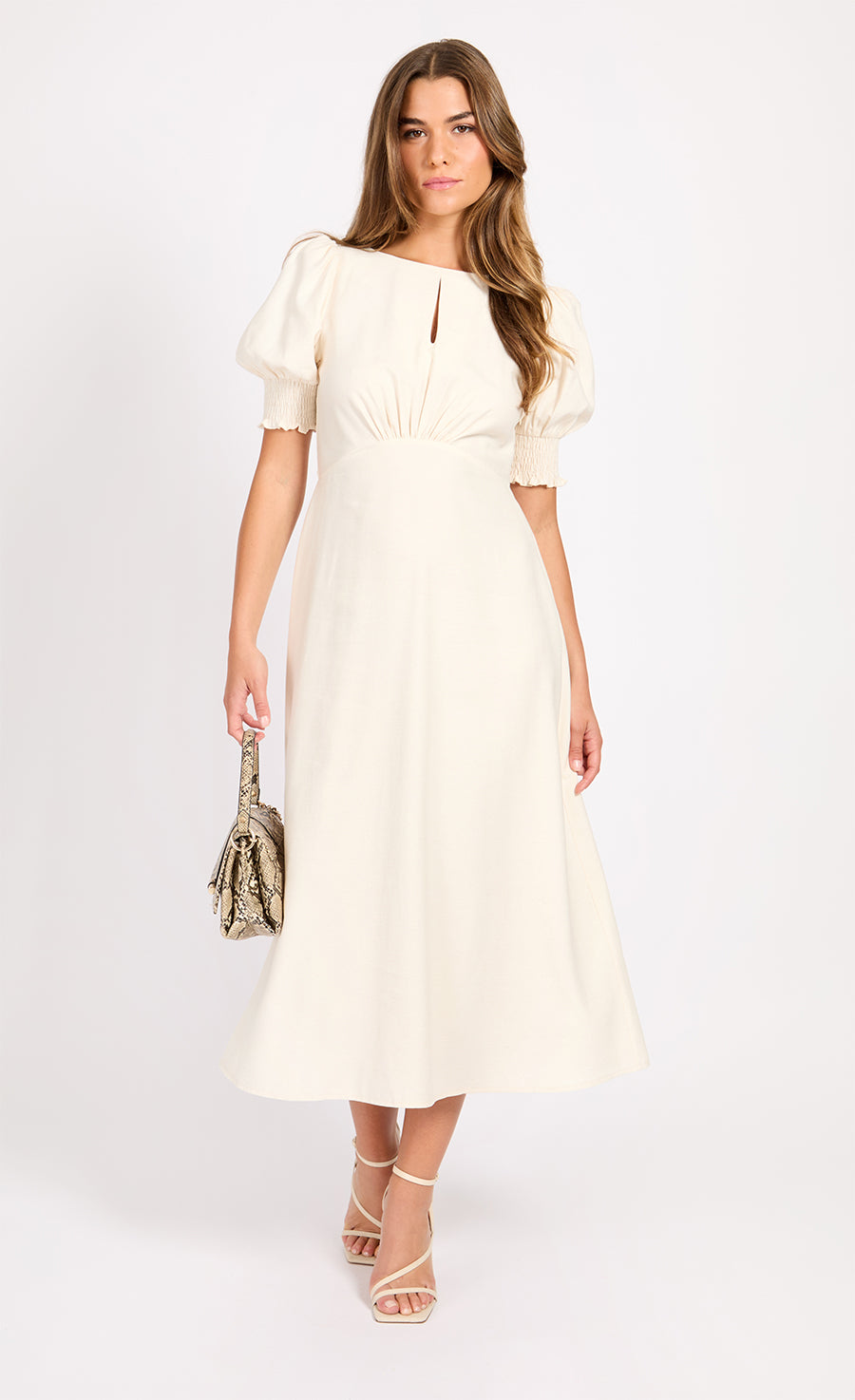 Cream Keyhole Midaxi Dress With Linen
