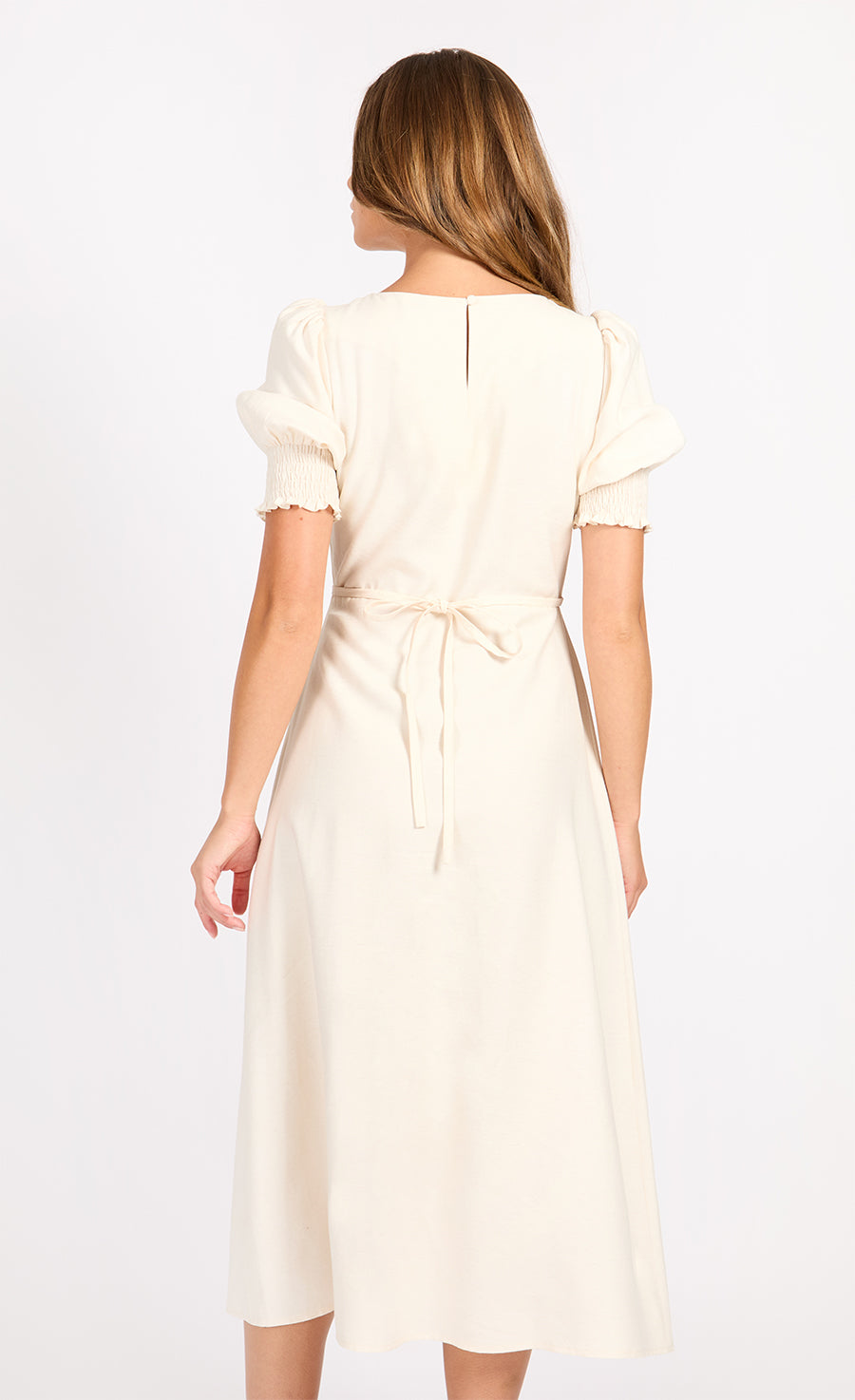 Cream Keyhole Midaxi Dress With Linen