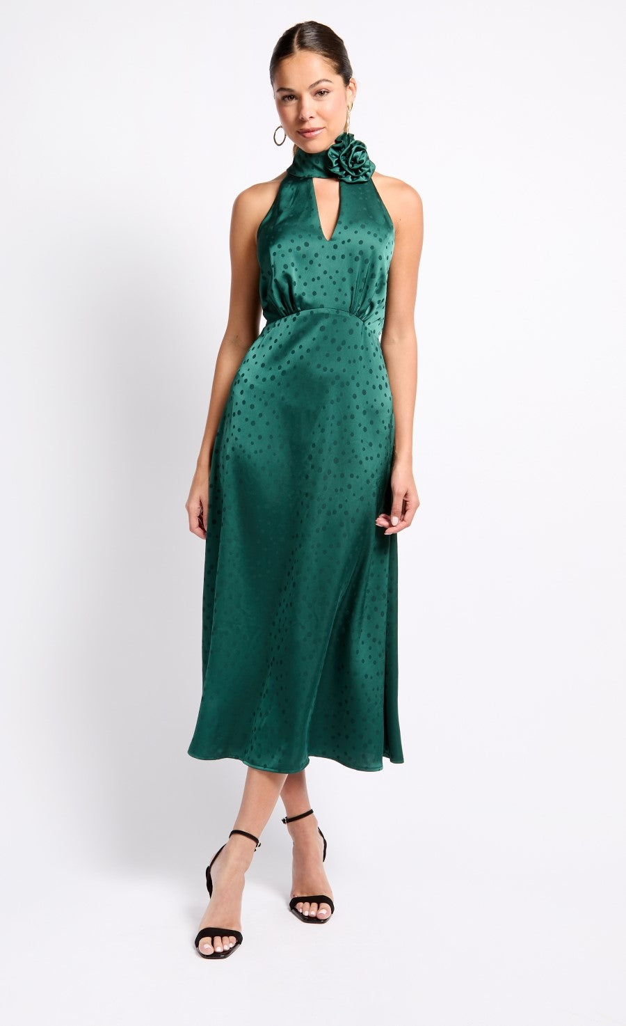 iSKA Green Satin Rosette Midaxi Dress