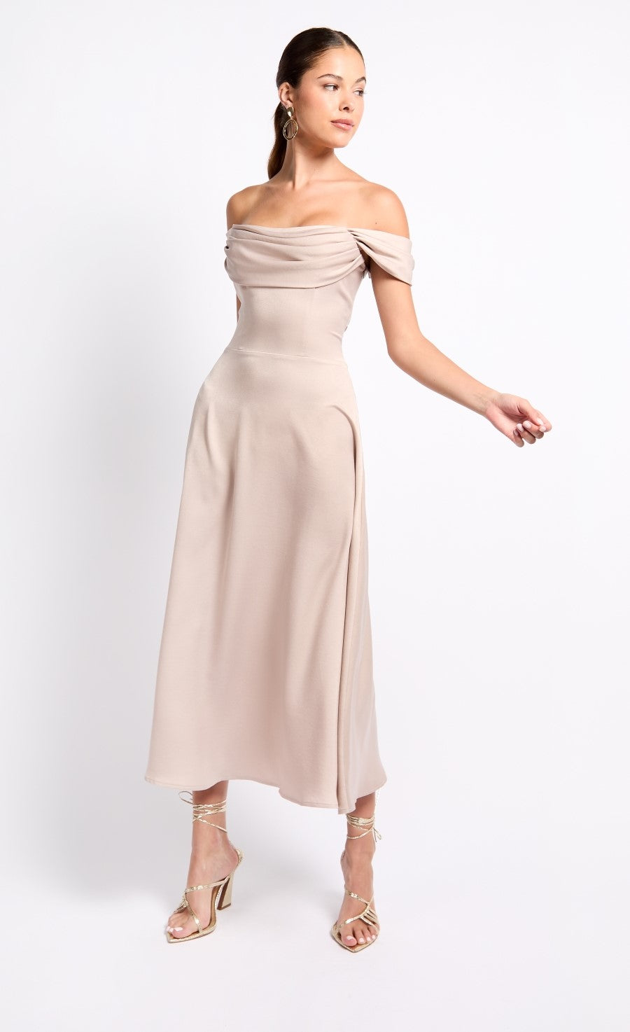 iSKA Oyster Draped Bardot Midaxi Dress