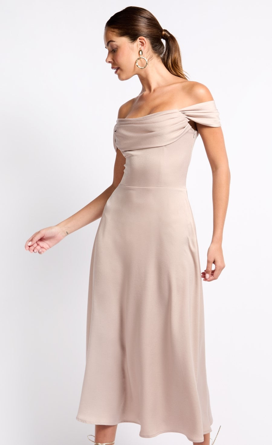 iSKA Oyster Draped Bardot Midaxi Dress