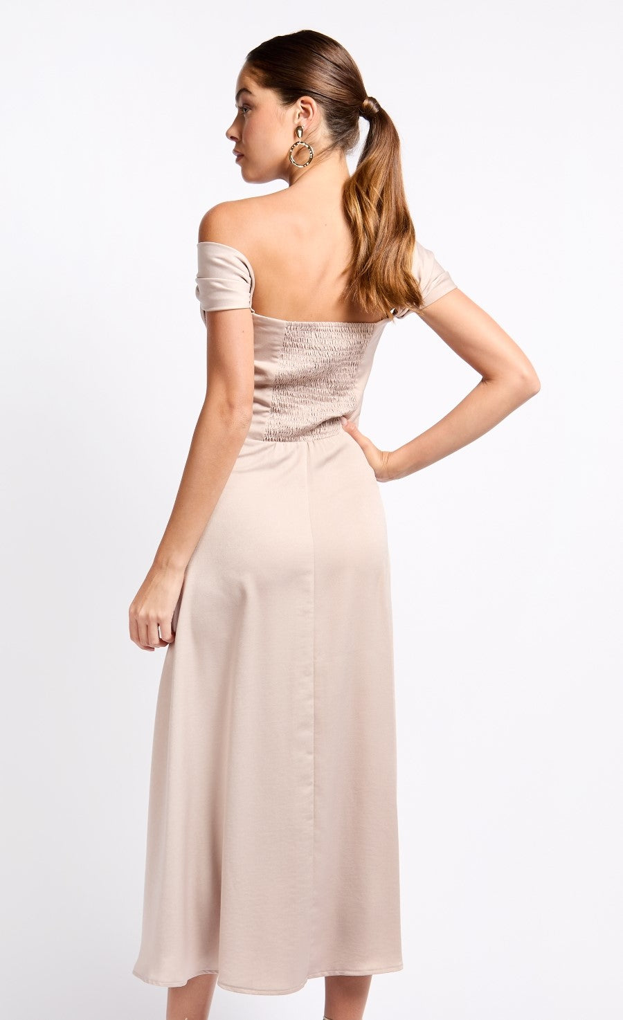 iSKA Oyster Draped Bardot Midaxi Dress