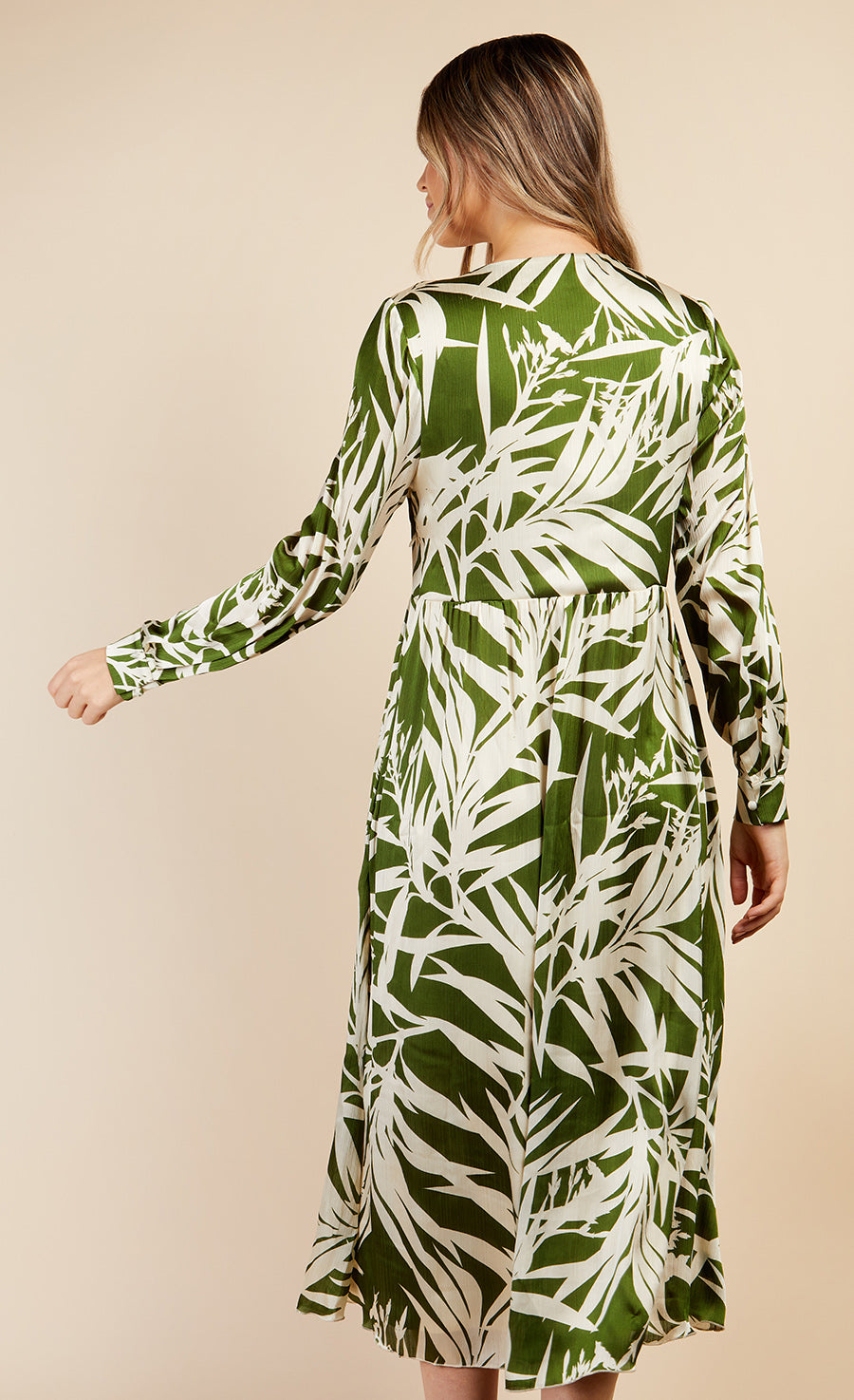 Green Print Satin Midaxi Dress