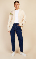 Oatmeal Embroidery Knit Cardigan by Vogue Williams