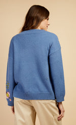 Blue Embroidery Knit Cardigan by Vogue Williams