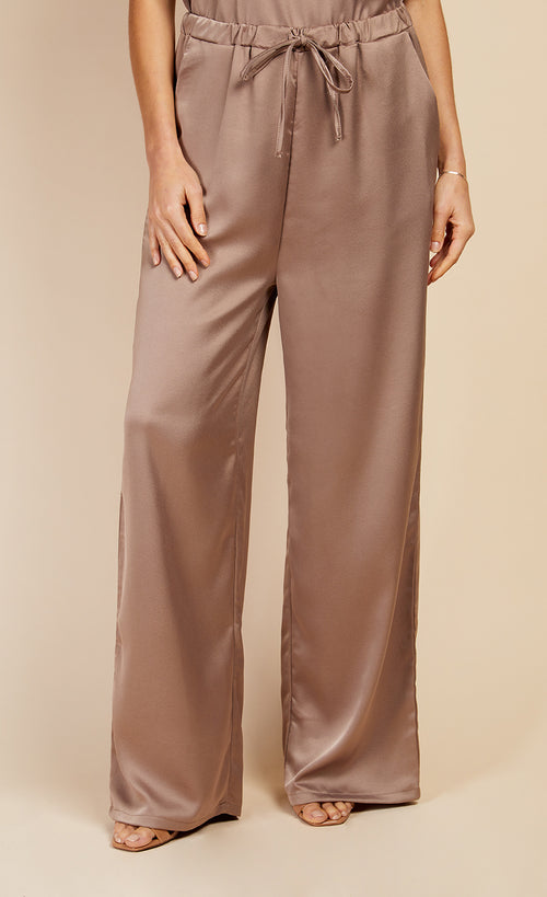 Stone Satin Trousers by Vogue Williams