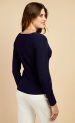 Navy Tie Detail Knit Top by Vogue Williams