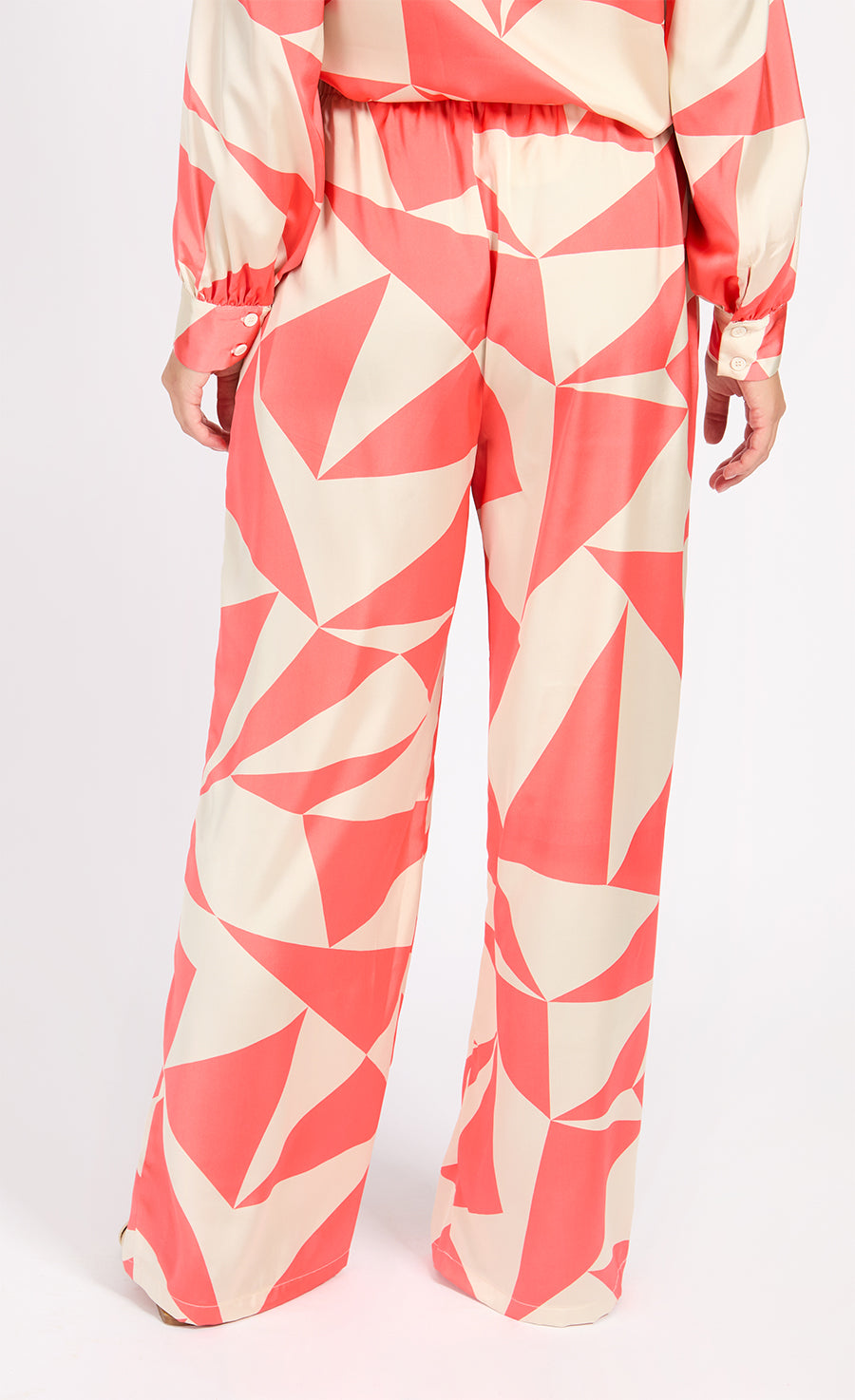 Coral Geo Print Satin Trousers