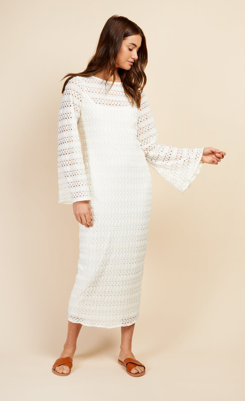 Cream Crochet Knit Midaxi Dress by Vogue Williams