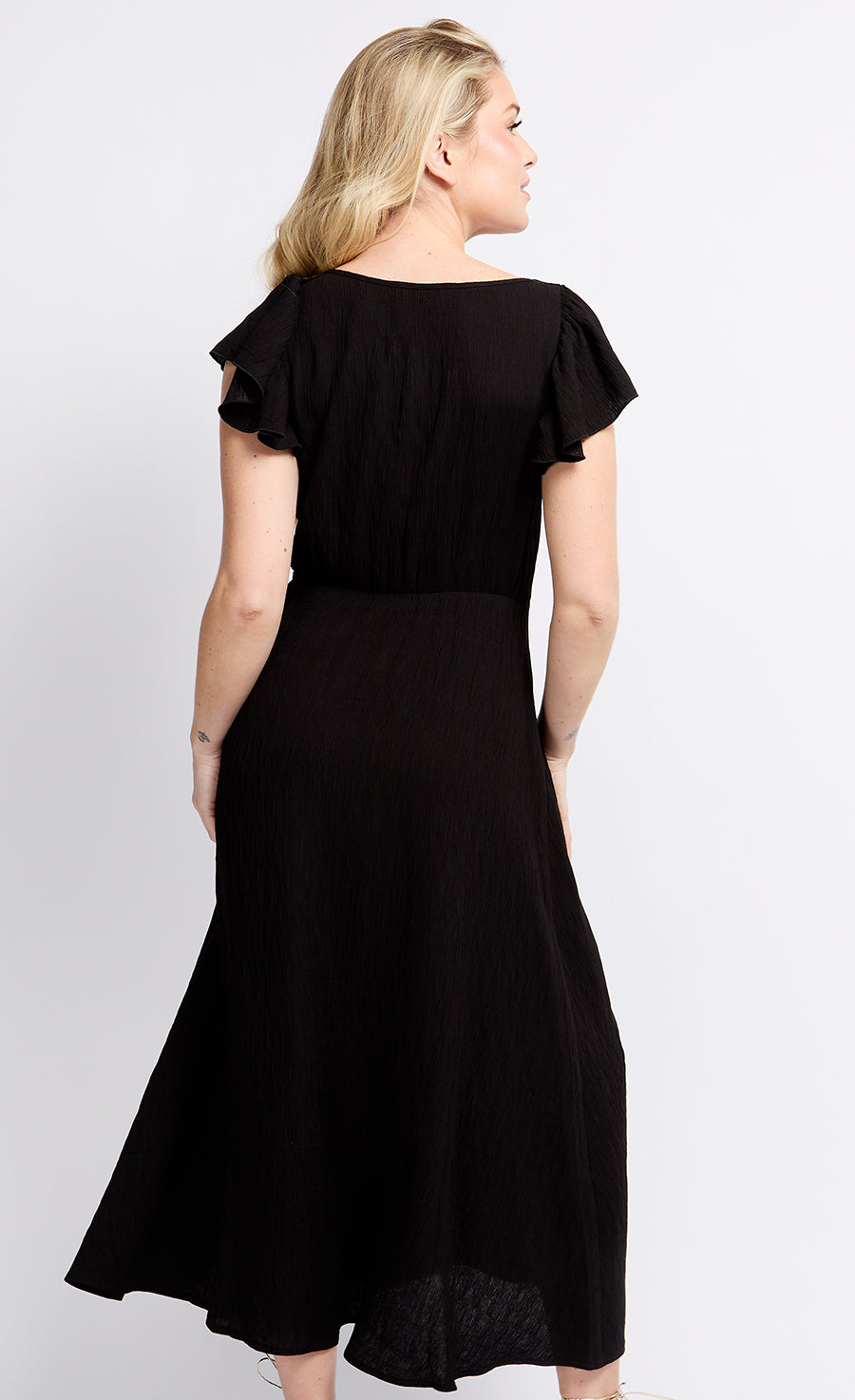 Black Texture Tie Detail Midaxi Dress