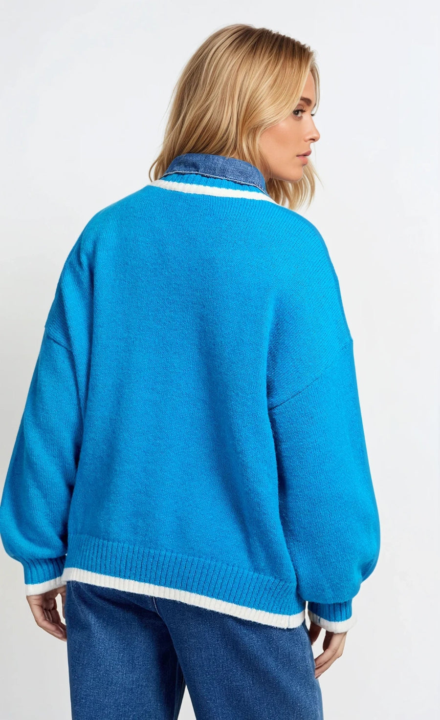 Azure Blue Contrast Knit Jumper
