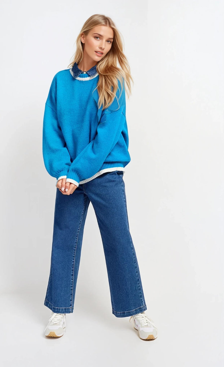 Azure Blue Contrast Knit Jumper