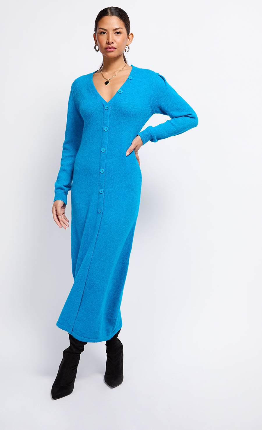 Azure Blue Knit Midaxi Dress